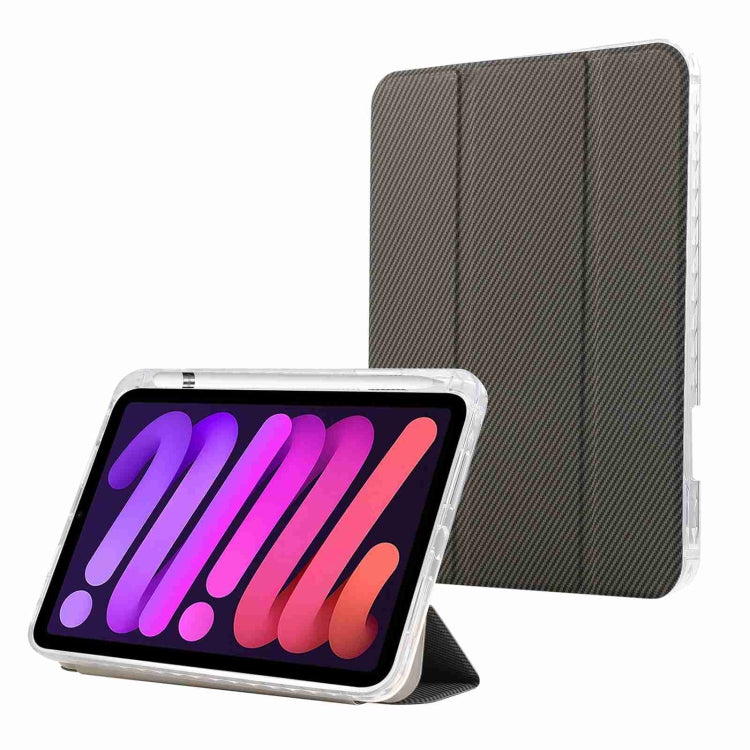 Carbon Fiber Clear Acrylic 3-Fold Leather Tablet Case, For iPad 10th Gen 10.9 2022, For iPad mini 2024 / mini 6, For iPad Air / Air 2 / 9.7 2017 / 2018