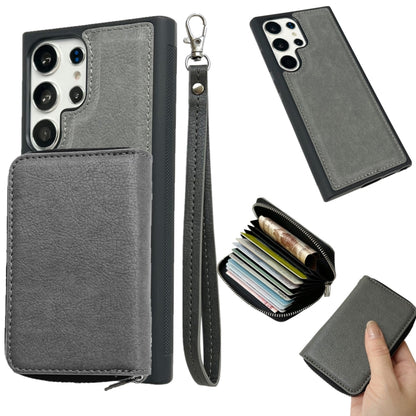 Solid Color Zipper 11-Card Slots Bag Phone Case with Lanyard