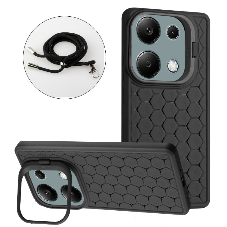 Honeycomb Radiating Holder TPU Phone Case with Lanyard, For Xiaomi Redmi Note 13 Pro 4G, For Xiaomi Redmi Note 13 4G, For Xiaomi Redmi 13C, For Xiaomi Redmi 12 4G
