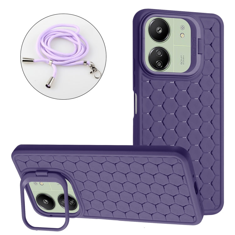 Honeycomb Radiating Holder TPU Phone Case with Lanyard, For Xiaomi Redmi Note 13 Pro 4G, For Xiaomi Redmi Note 13 4G, For Xiaomi Redmi 13C, For Xiaomi Redmi 12 4G