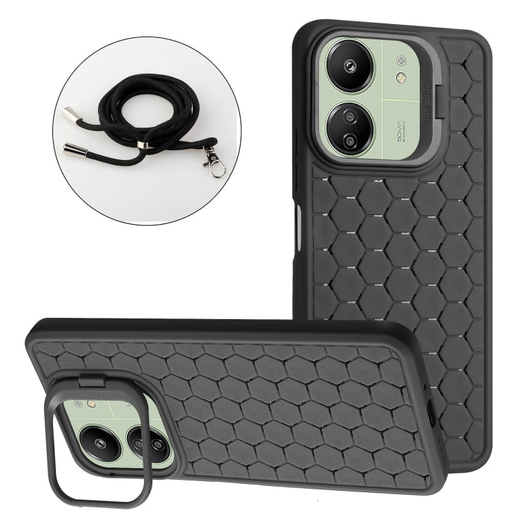 Honeycomb Radiating Holder TPU Phone Case with Lanyard, For Xiaomi Redmi Note 13 Pro 4G, For Xiaomi Redmi Note 13 4G, For Xiaomi Redmi 13C, For Xiaomi Redmi 12 4G
