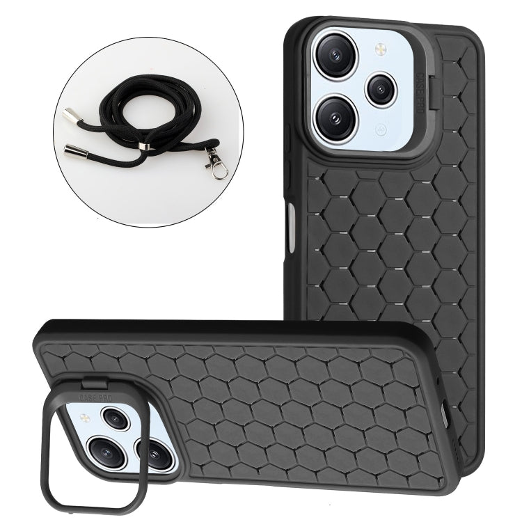 Honeycomb Radiating Holder TPU Phone Case with Lanyard, For Xiaomi Redmi Note 13 Pro 4G, For Xiaomi Redmi Note 13 4G, For Xiaomi Redmi 13C, For Xiaomi Redmi 12 4G