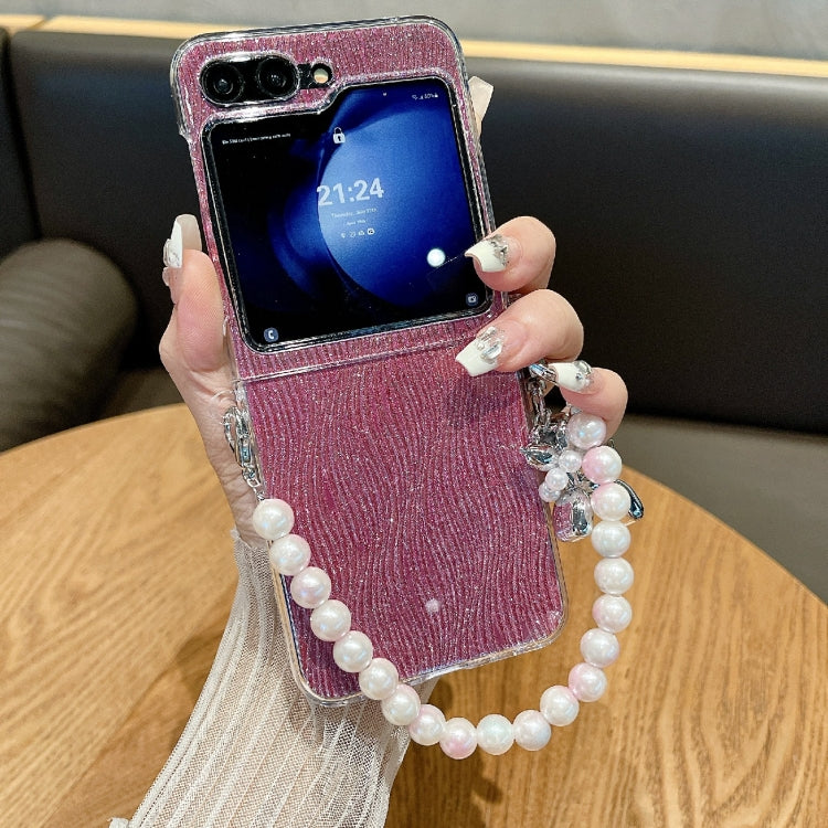 PC Side Buckle+Ripples Glitter Paper Full Coverage Phone Case with Bracelet, For Samsung Galaxy Z Flip6 / Flip7 FE, For Samsung Galaxy Z Flip5, For Samsung Galaxy Z Flip3 5G / Flip4