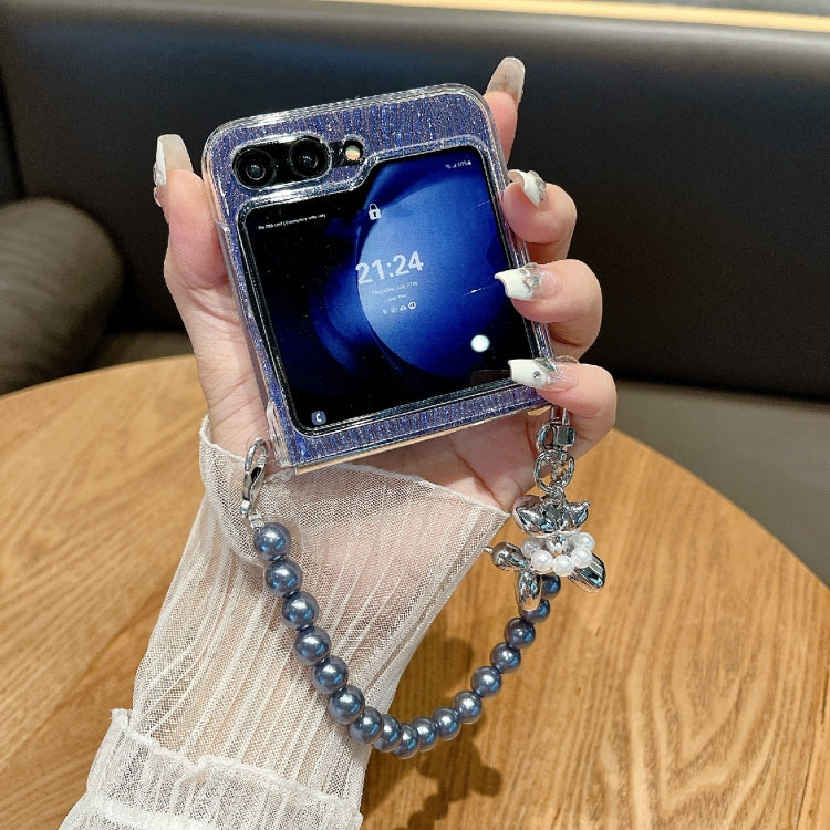 PC Side Buckle+Ripples Glitter Paper Full Coverage Phone Case with Bracelet, For Samsung Galaxy Z Flip6 / Flip7 FE, For Samsung Galaxy Z Flip5, For Samsung Galaxy Z Flip3 5G / Flip4