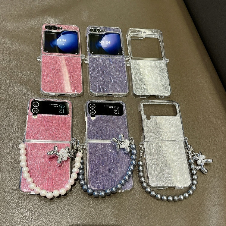PC Side Buckle+Ripples Glitter Paper Full Coverage Phone Case with Bracelet, For Samsung Galaxy Z Flip6 / Flip7 FE, For Samsung Galaxy Z Flip5, For Samsung Galaxy Z Flip3 5G / Flip4