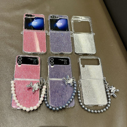 PC Side Buckle+Ripples Glitter Paper Full Coverage Phone Case with Bracelet, For Samsung Galaxy Z Flip6 / Flip7 FE, For Samsung Galaxy Z Flip5, For Samsung Galaxy Z Flip3 5G / Flip4