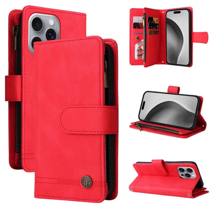 Skin Feel Multi-Card Wallet Zipper Leather Phone Case, For iPhone 16 Pro Max, For iPhone 16 Pro, For iPhone 16 Plus, For iPhone 16