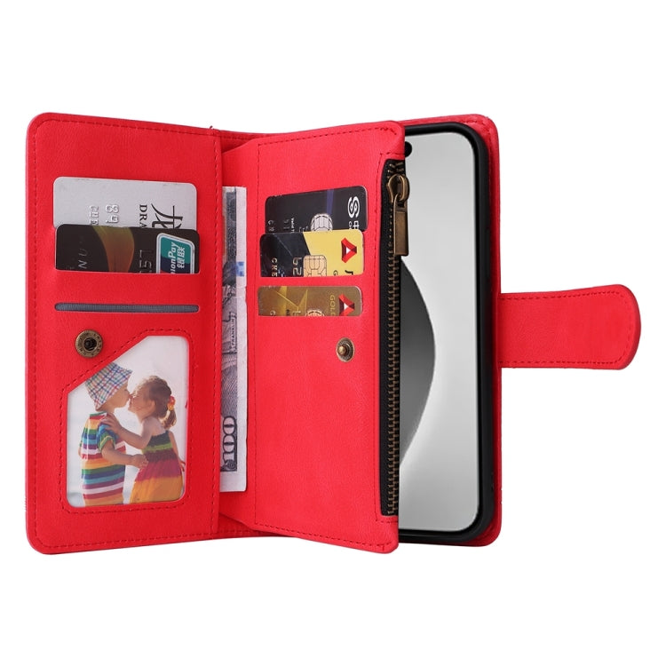 Skin Feel Multi-Card Wallet Zipper Leather Phone Case, For iPhone 16 Pro Max, For iPhone 16 Pro, For iPhone 16 Plus, For iPhone 16