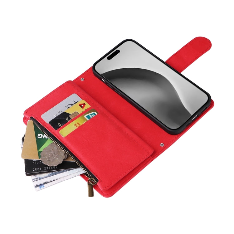 Skin Feel Multi-Card Wallet Zipper Leather Phone Case, For iPhone 16 Pro Max, For iPhone 16 Pro, For iPhone 16 Plus, For iPhone 16