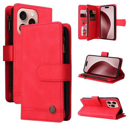 Skin Feel Multi-Card Wallet Zipper Leather Phone Case, For iPhone 16 Pro Max, For iPhone 16 Pro, For iPhone 16 Plus, For iPhone 16