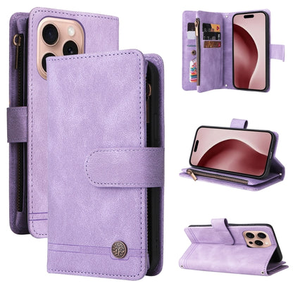 Skin Feel Multi-Card Wallet Zipper Leather Phone Case, For iPhone 16 Pro Max, For iPhone 16 Pro, For iPhone 16 Plus, For iPhone 16