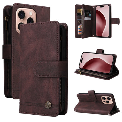 Skin Feel Multi-Card Wallet Zipper Leather Phone Case, For iPhone 16 Pro Max, For iPhone 16 Pro, For iPhone 16 Plus, For iPhone 16