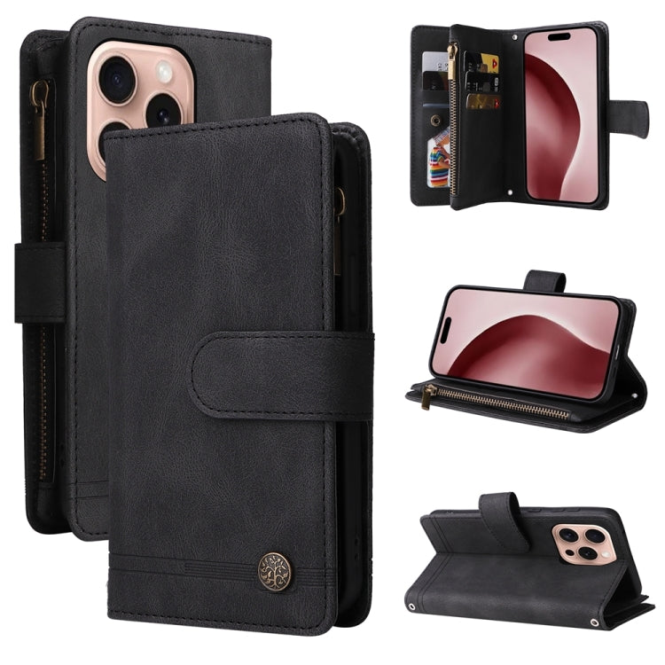 Skin Feel Multi-Card Wallet Zipper Leather Phone Case, For iPhone 16 Pro Max, For iPhone 16 Pro, For iPhone 16 Plus, For iPhone 16