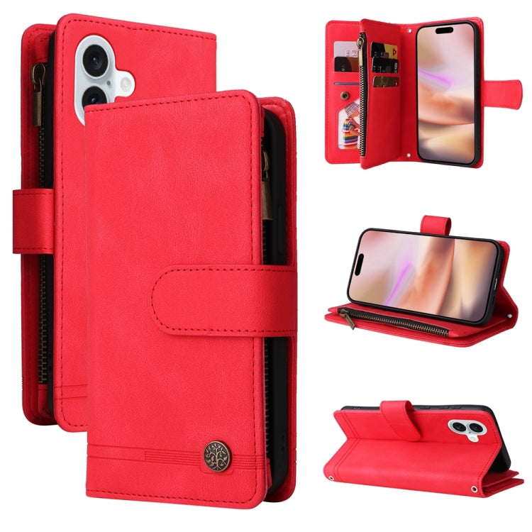 Skin Feel Multi-Card Wallet Zipper Leather Phone Case, For iPhone 16 Pro Max, For iPhone 16 Pro, For iPhone 16 Plus, For iPhone 16