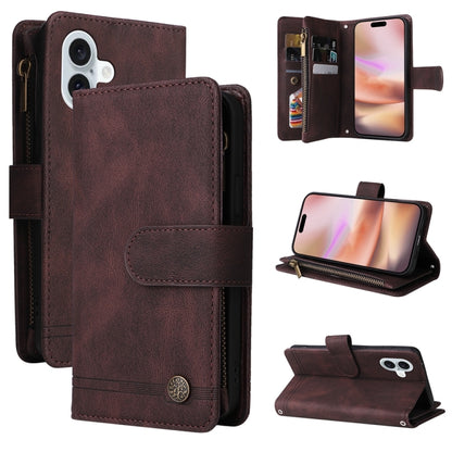 Skin Feel Multi-Card Wallet Zipper Leather Phone Case, For iPhone 16 Pro Max, For iPhone 16 Pro, For iPhone 16 Plus, For iPhone 16