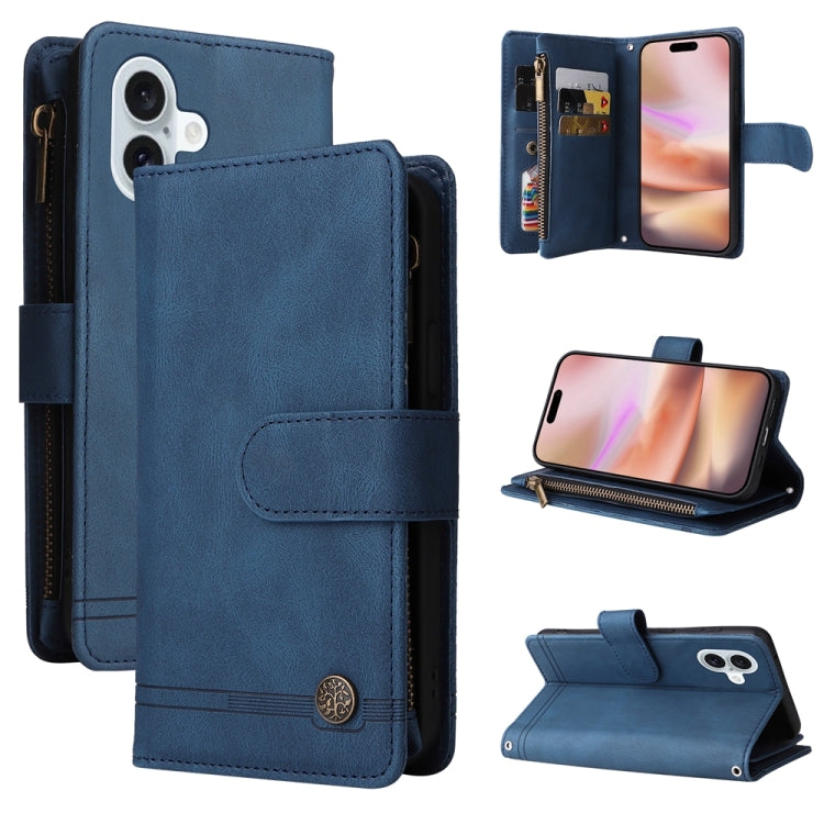 Skin Feel Multi-Card Wallet Zipper Leather Phone Case, For iPhone 16 Pro Max, For iPhone 16 Pro, For iPhone 16 Plus, For iPhone 16