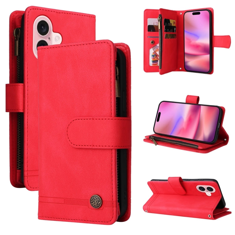 Skin Feel Multi-Card Wallet Zipper Leather Phone Case, For iPhone 16 Pro Max, For iPhone 16 Pro, For iPhone 16 Plus, For iPhone 16