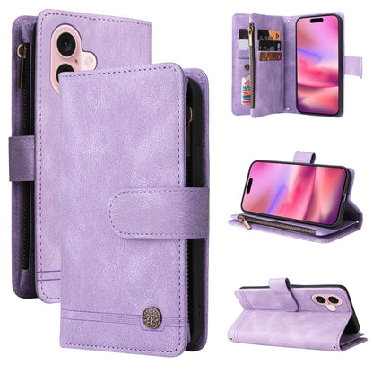 Skin Feel Multi-Card Wallet Zipper Leather Phone Case, For iPhone 16 Pro Max, For iPhone 16 Pro, For iPhone 16 Plus, For iPhone 16