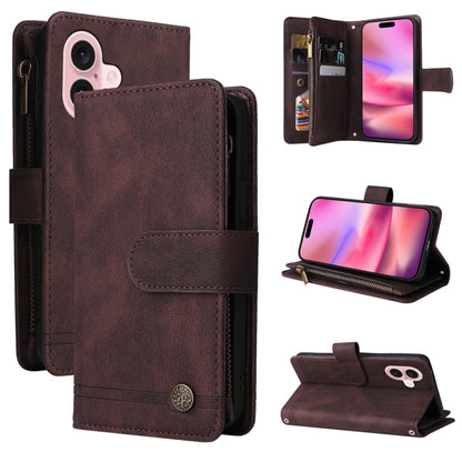 Skin Feel Multi-Card Wallet Zipper Leather Phone Case, For iPhone 16 Pro Max, For iPhone 16 Pro, For iPhone 16 Plus, For iPhone 16