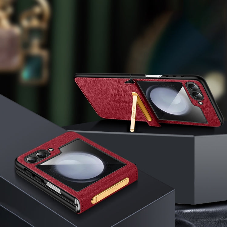 SULADA Lychee Texture Invisible Holder Leather Back Cover Phone Case