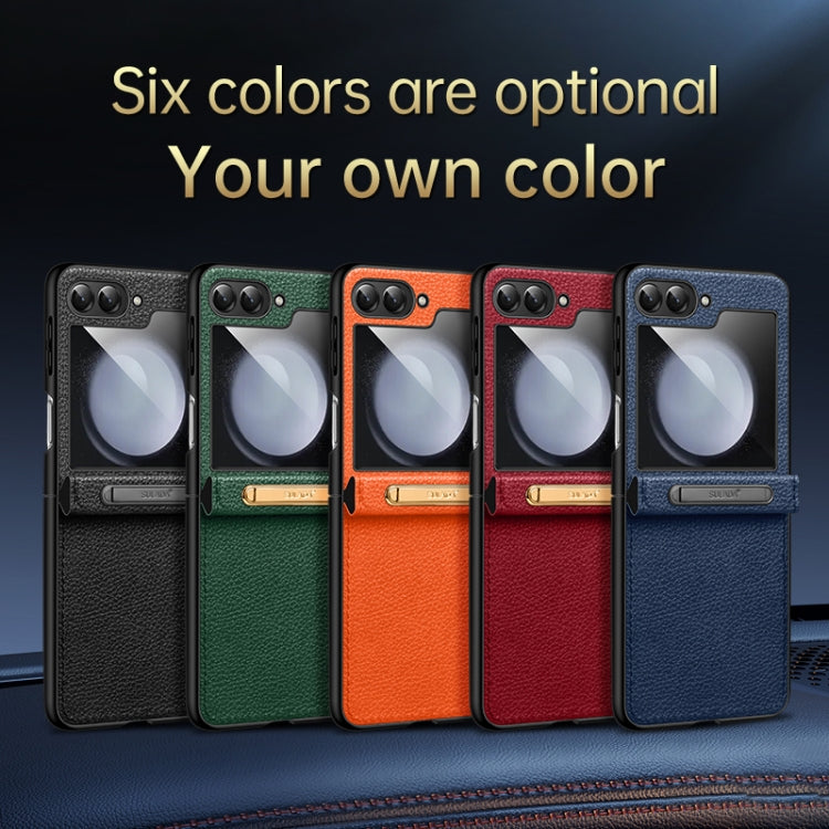 SULADA Lychee Texture Invisible Holder Leather Back Cover Phone Case