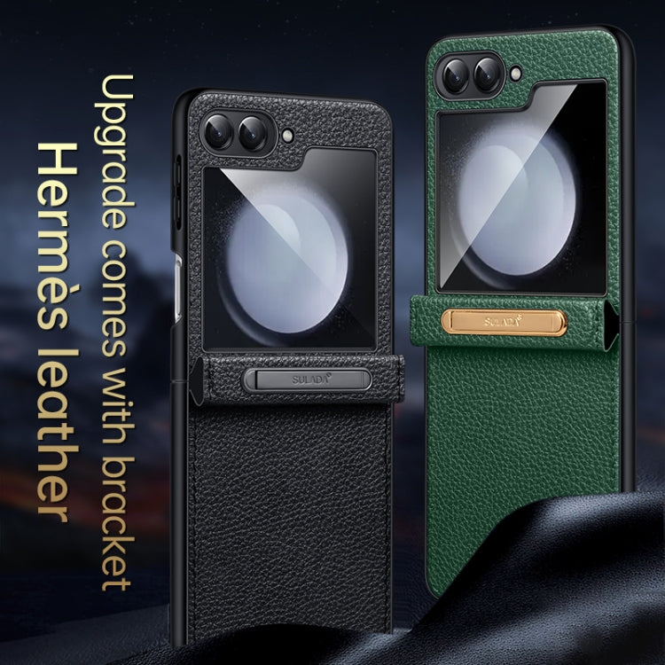 SULADA Lychee Texture Invisible Holder Leather Back Cover Phone Case