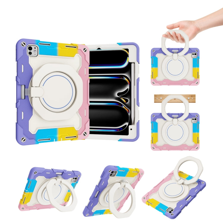 Armor Portable Rotating Ring Holder Silicone Tablet Case with Pen Slot, For iPad Air 13 2024 / 2025 / 2026, For iPad Air 11 2024 / 2025 / 2026, For iPad Pro 13 2025 / 2024, For iPad Pro 11 2025 / 2024