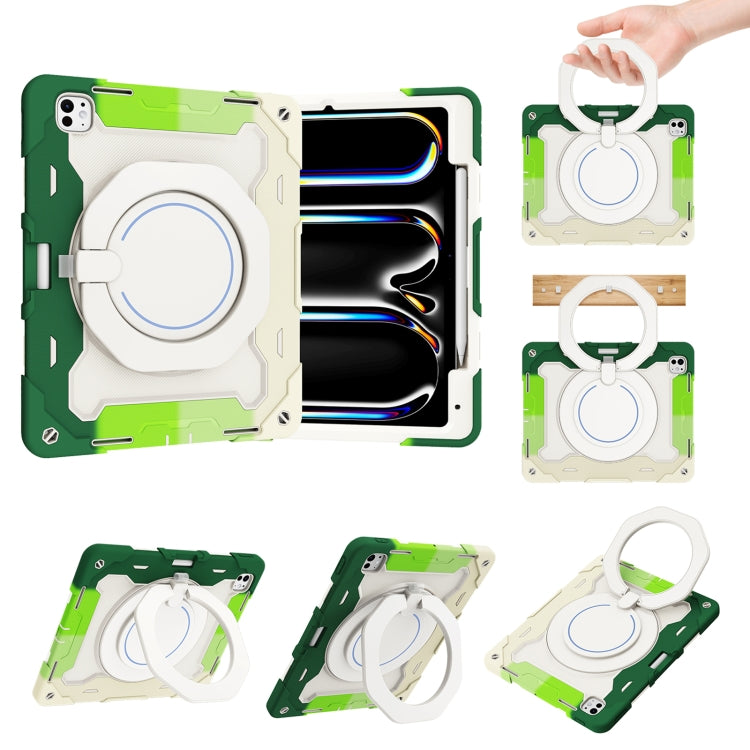 Armor Portable Rotating Ring Holder Silicone Tablet Case with Pen Slot, For iPad Air 13 2024 / 2025 / 2026, For iPad Air 11 2024 / 2025 / 2026, For iPad Pro 13 2025 / 2024, For iPad Pro 11 2025 / 2024