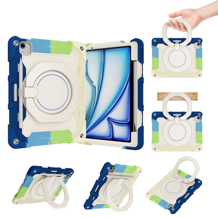 Armor Portable Rotating Ring Holder Silicone Tablet Case with Pen Slot, For iPad Air 13 2024 / 2025 / 2026, For iPad Air 11 2024 / 2025 / 2026, For iPad Pro 13 2025 / 2024, For iPad Pro 11 2025 / 2024