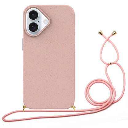 Wheat Straw Material + TPU Phone Case with Lanyard, For iPhone 16