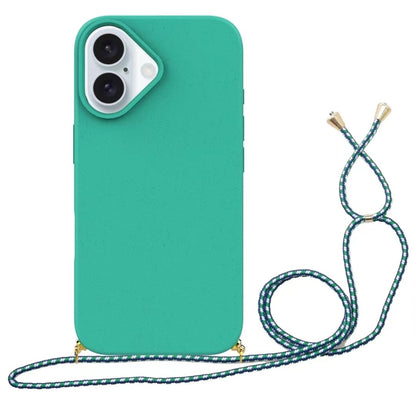 Wheat Straw Material + TPU Phone Case with Lanyard, For iPhone 16