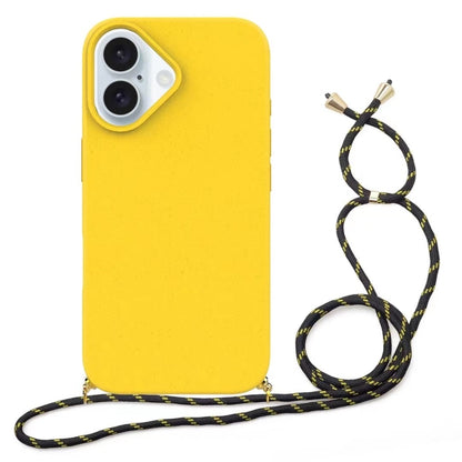 Wheat Straw Material + TPU Phone Case with Lanyard, For iPhone 16