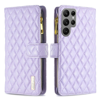 Diamond Lattice Zipper Wallet Leather Flip Phone Case, For Samsung Galaxy S25 5G, For Samsung Galaxy S25+ 5G, For Samsung Galaxy S25 Ultra 5G, For Samsung Galaxy S24 FE 5G