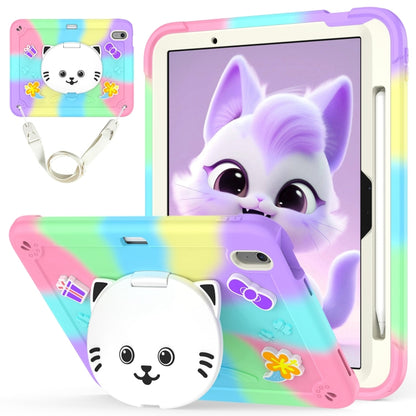 Cat Holder Silicone Hybrid PC Tablet Case with Strap, For iPad Air 11 2026 / 2025 / 2024, For iPad Pro 11 2025 / 2024, For iPad 10.2 2021 / 2020 / 2019