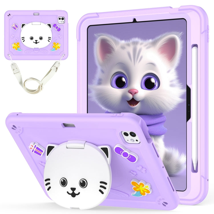 Cat Holder Silicone Hybrid PC Tablet Case with Strap