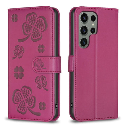 Four-leaf Embossed Leather Phone Case, For Samsung Galaxy S25 Edge 5G, For Samsung Galaxy S25 Ultra 5G, For Samsung Galaxy S24 FE 5G