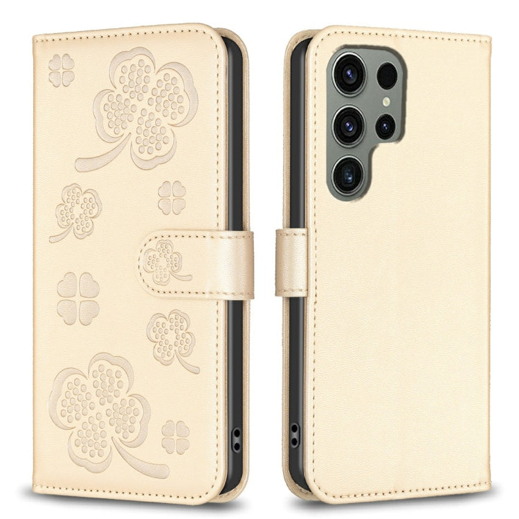 Four-leaf Embossed Leather Phone Case, For Galaxy S26 FE 5G, For Samsung Galaxy S25 Edge 5G, For Samsung Galaxy S25 Ultra 5G, For Samsung Galaxy S24 FE 5G