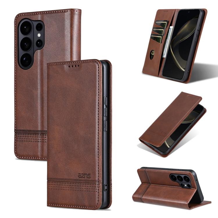 AZNS Magnetic Calf Texture Flip Leather Phone Case, For Samsung Galaxy S26+ 5G, For Samsung Galaxy S26 Ultra 5G, For Samsung Galaxy S26 5G, For Samsung Galaxy S25 FE 5G