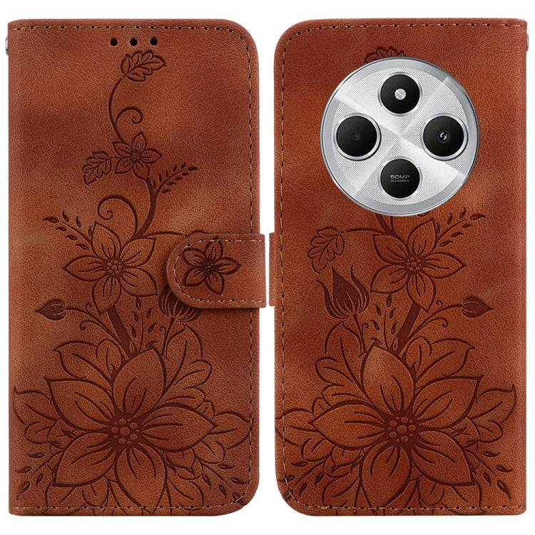 Lily Embossed Leather Phone Case, For Redmi Note 14 4G 163.25mm, For Redmi Note 14 5G, For Redmi Note 14 Pro / Note 14 Pro+ 5G, For Redmi 14C 4G