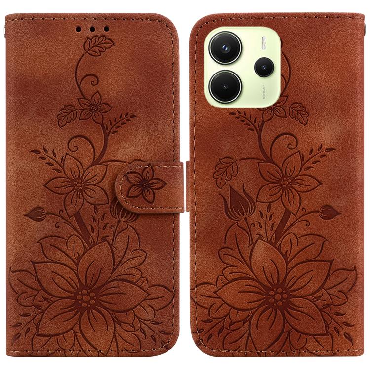 Lily Embossed Leather Phone Case, For Redmi Note 14 4G 163.25mm, For Redmi Note 14 5G, For Redmi Note 14 Pro / Note 14 Pro+ 5G, For Redmi 14C 4G