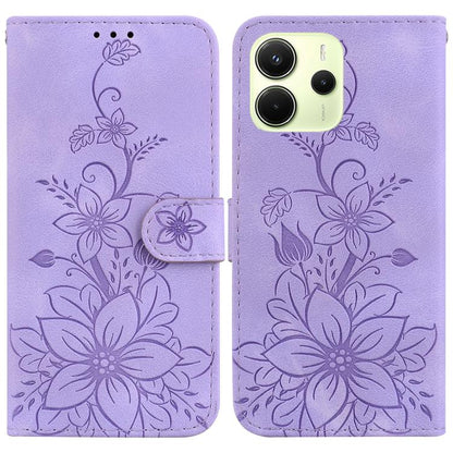 Lily Embossed Leather Phone Case, For Redmi K80 / K80 Pro / Xiaomi Poco F7 Pro, For Redmi Note 14 4G 164.84mm, For Redmi Turbo 4 / Xiaomi Poco X7 Pro, For Redmi Note 14 4G 163.25mm