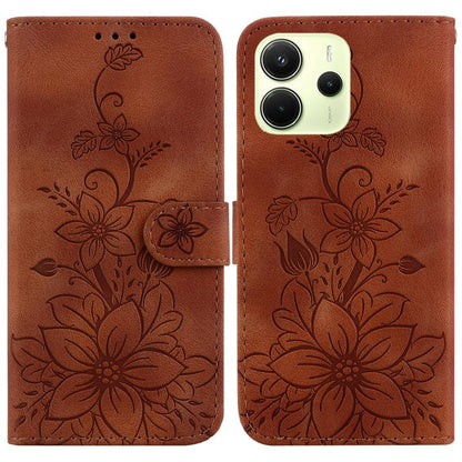 Lily Embossed Leather Phone Case, For Redmi K80 / K80 Pro / Xiaomi Poco F7 Pro, For Redmi Note 14 4G 164.84mm, For Redmi Turbo 4 / Xiaomi Poco X7 Pro, For Redmi Note 14 4G 163.25mm