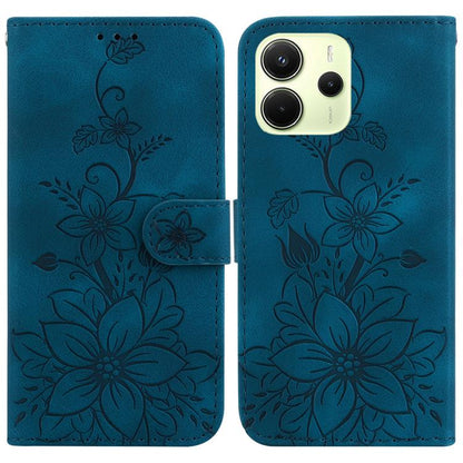 Lily Embossed Leather Phone Case, For Redmi K80 / K80 Pro / Xiaomi Poco F7 Pro, For Redmi Note 14 4G 164.84mm, For Redmi Turbo 4 / Xiaomi Poco X7 Pro, For Redmi Note 14 4G 163.25mm