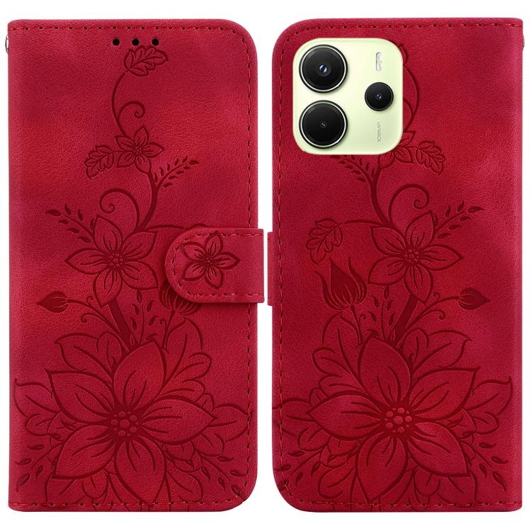 Lily Embossed Leather Phone Case, For Redmi K80 / K80 Pro / Xiaomi Poco F7 Pro, For Redmi Note 14 4G 164.84mm, For Redmi Turbo 4 / Xiaomi Poco X7 Pro, For Redmi Note 14 4G 163.25mm