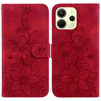 Lily Embossed Leather Phone Case, For Redmi K80 / K80 Pro / Xiaomi Poco F7 Pro, For Redmi Note 14 4G 164.84mm, For Redmi Turbo 4 / Xiaomi Poco X7 Pro, For Redmi Note 14 4G 163.25mm