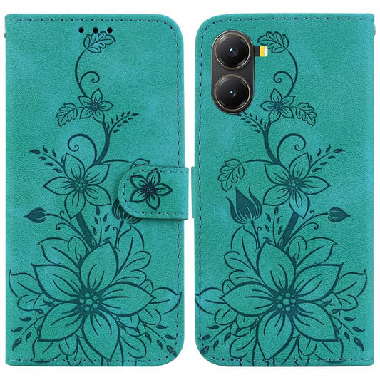 Lily Embossed Leather Phone Case, For Redmi Turbo 4 / Xiaomi Poco X7 Pro, For Redmi Note 14 4G 163.25mm, For Redmi Note 14 5G, For Redmi Note 14 Pro / Note 14 Pro+ 5G