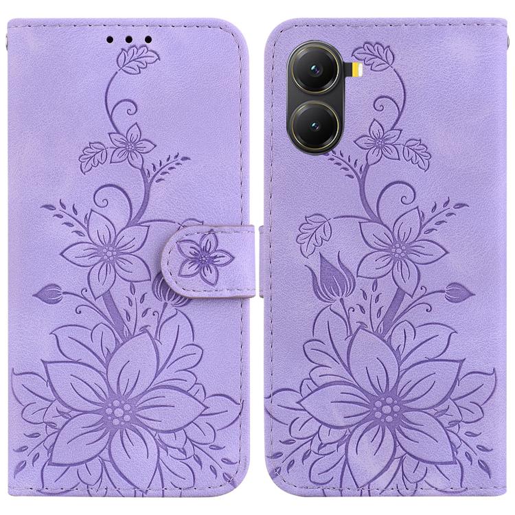 Lily Embossed Leather Phone Case, For Redmi K80 / K80 Pro / Xiaomi Poco F7 Pro, For Redmi Note 14 4G 164.84mm, For Redmi Turbo 4 / Xiaomi Poco X7 Pro, For Redmi Note 14 4G 163.25mm