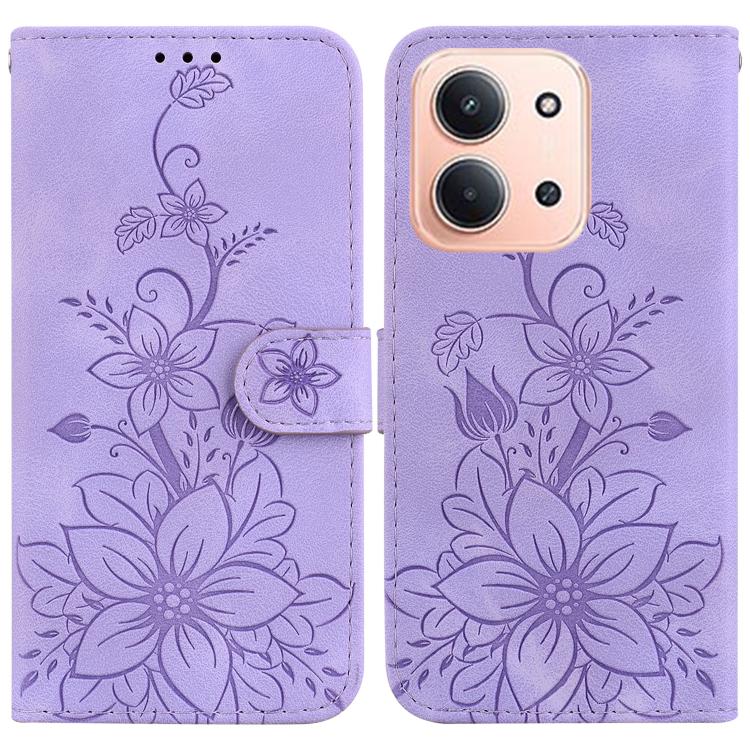 Lily Embossed Leather Phone Case, For Redmi Note 15 Pro 5G Global 163.6mm, For Redmi 15C 5G / 4G EU 173mm / Poco C85 5G, For Redmi 15 5G Global / 15 4G SEA 169.5mm, For Redmi 15 5G / 4G EU 171mm