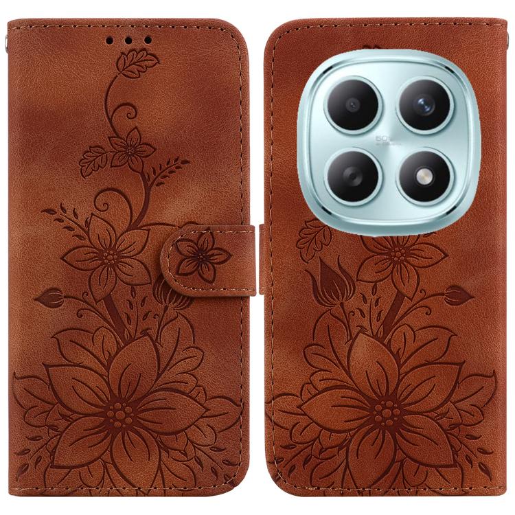 Lily Embossed Leather Phone Case, For Redmi Note 15 Pro+ 5G 163.3mm / Poco M8 Pro 5G, For Redmi Note 15 4G / 5G 164mm / Poco M8 5G, For Redmi Note 15 Pro 4G Global 163.2mm, For Redmi Note 15 Pro 5G Global 163.6mm