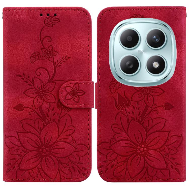 Lily Embossed Leather Phone Case, For Redmi Note 15 Pro+ 5G 163.3mm / Poco M8 Pro 5G, For Redmi Note 15 4G / 5G 164mm / Poco M8 5G, For Redmi Note 15 Pro 4G Global 163.2mm, For Redmi Note 15 Pro 5G Global 163.6mm
